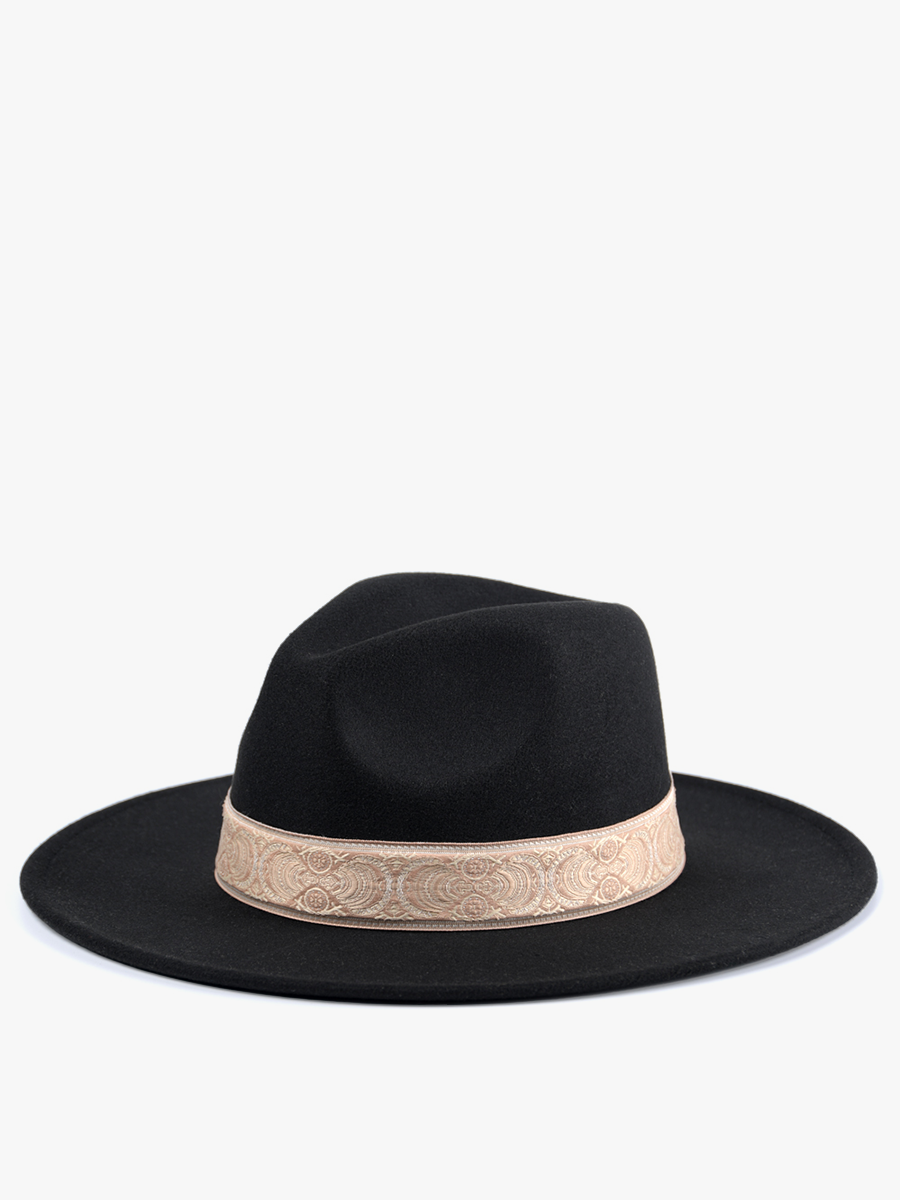 Neeley Wide Brim Fedora – Boho Print Trim Hat | HAT2196