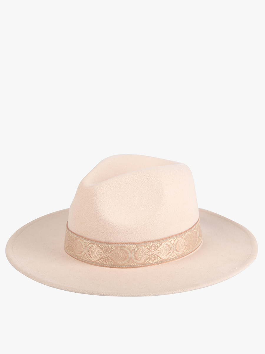 Neeley Wide Brim Fedora – Boho Print Trim Hat | HAT2196