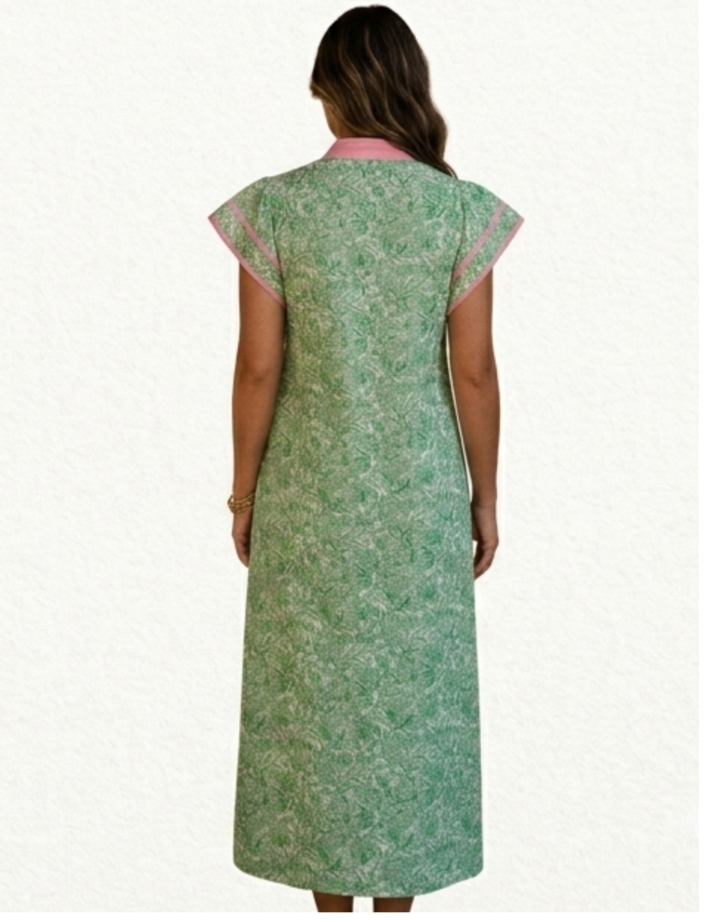 Green Plus Size Contrast Trim Flutter Sleeve Floral Kaftan Maxi Dress