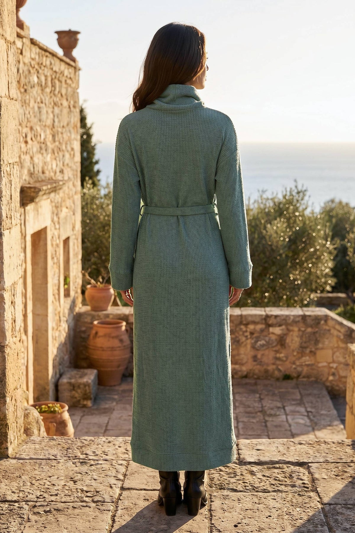 Cowl Neck Waist Tie Maxi Dress TRV-PLUSH