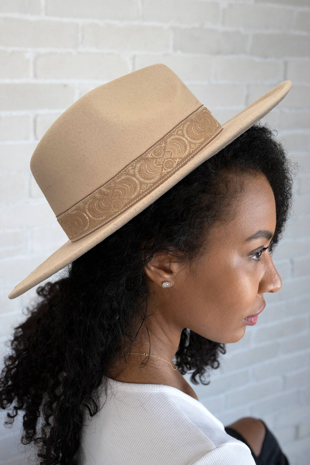Neeley Wide Brim Fedora – Boho Print Trim Hat | HAT2196