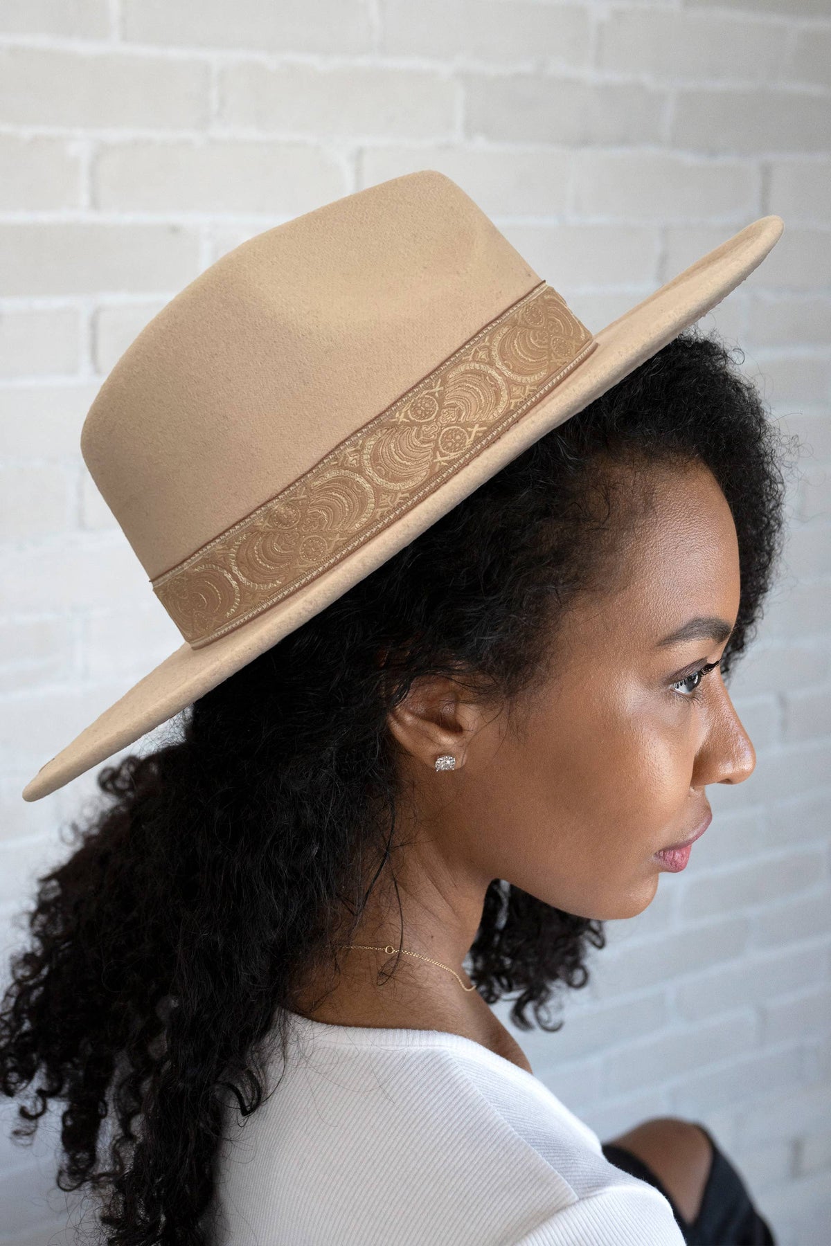 Neeley Wide Brim Fedora – Boho Print Trim Hat | HAT2196