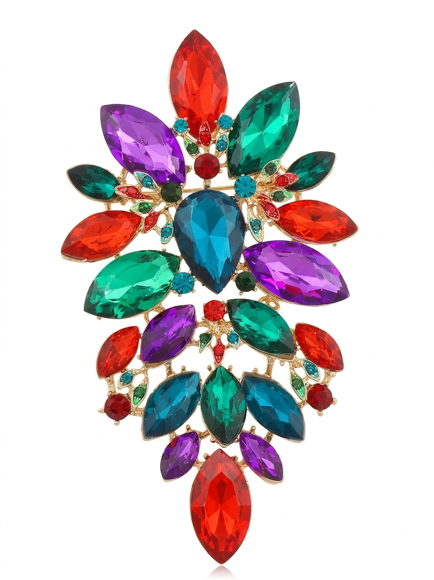 Floral Geo Shaped Jeweled Cluster Brooch Pin