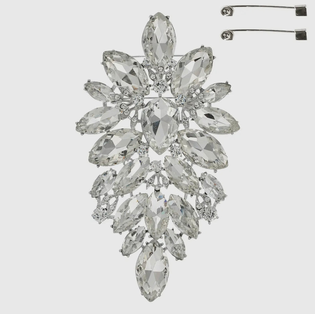 Floral Geo Shaped Jeweled Cluster Brooch Pin