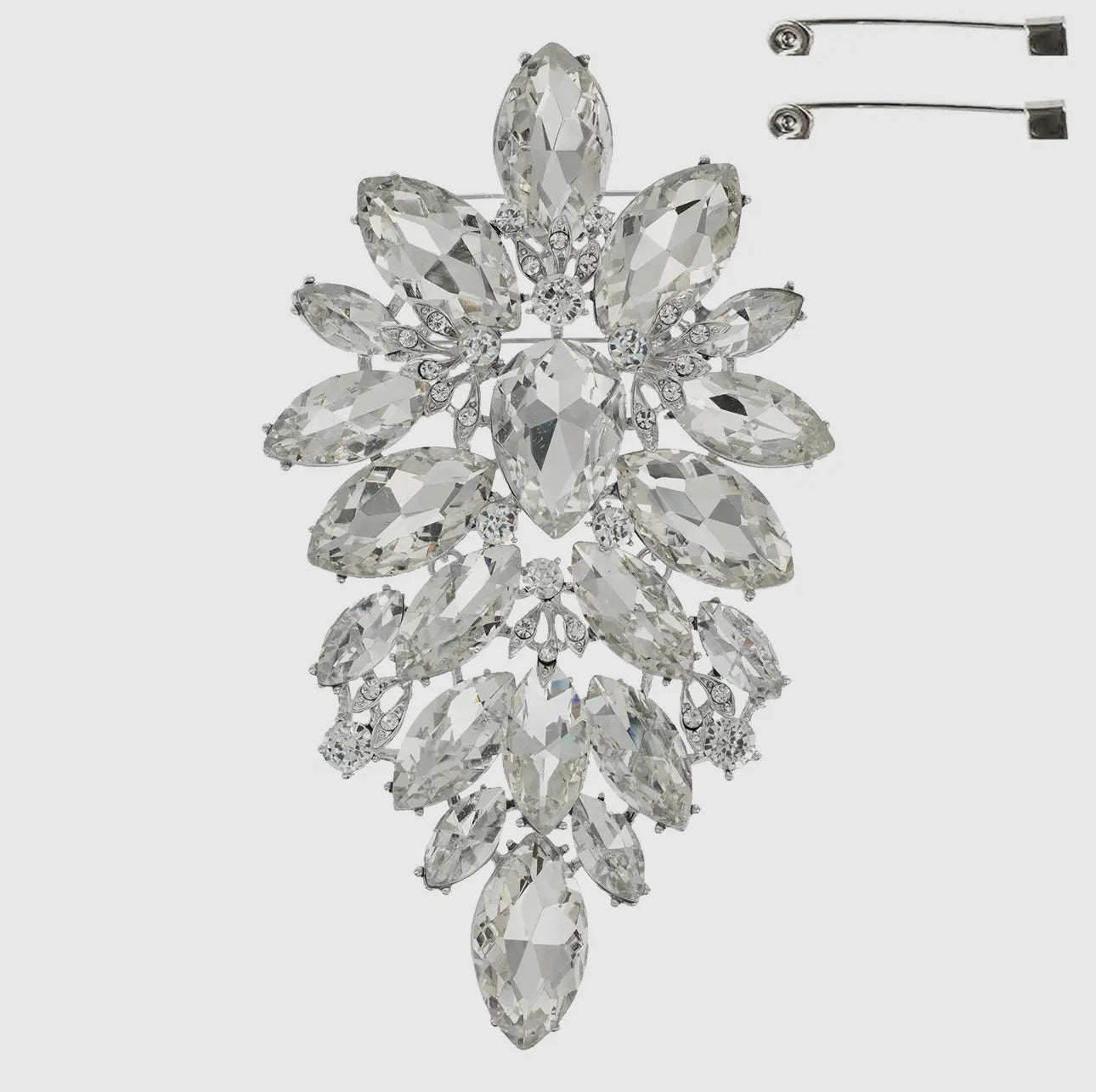 Floral Geo Shaped Jeweled Cluster Brooch Pin