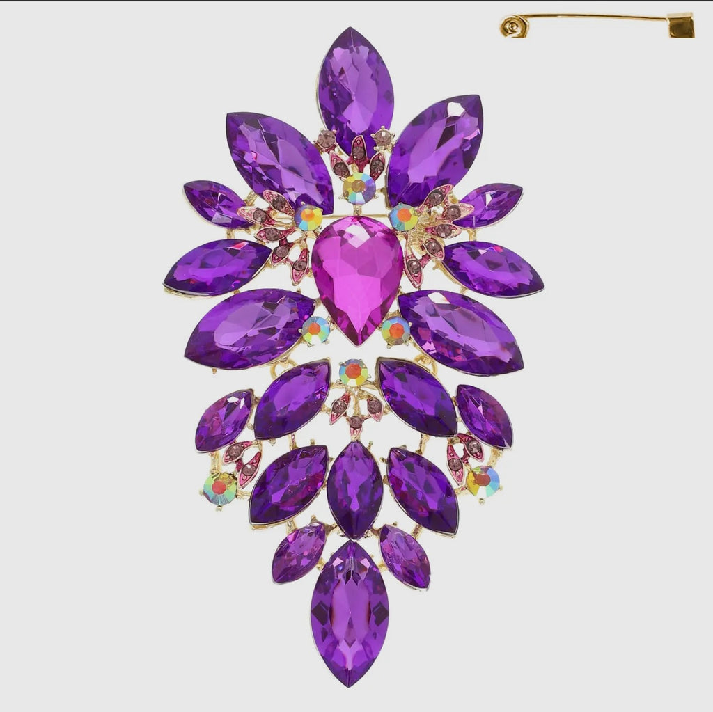 Floral Geo Shaped Jeweled Cluster Brooch Pin