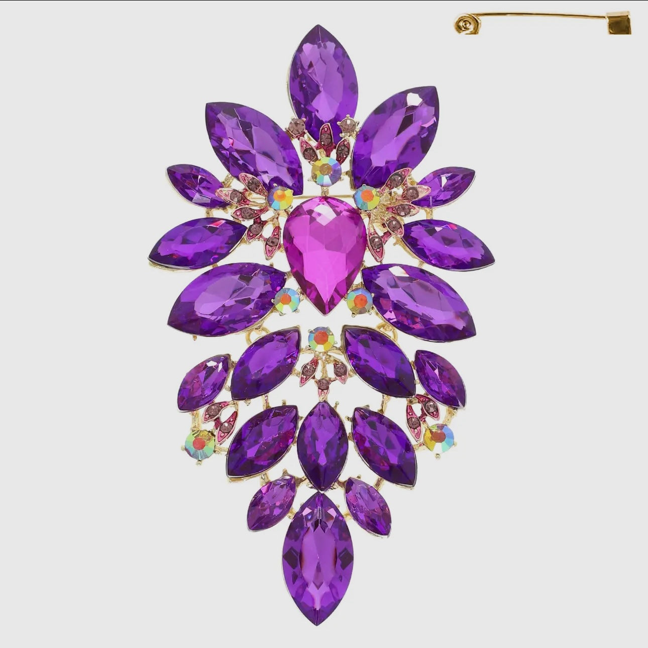 Floral Geo Shaped Jeweled Cluster Brooch Pin
