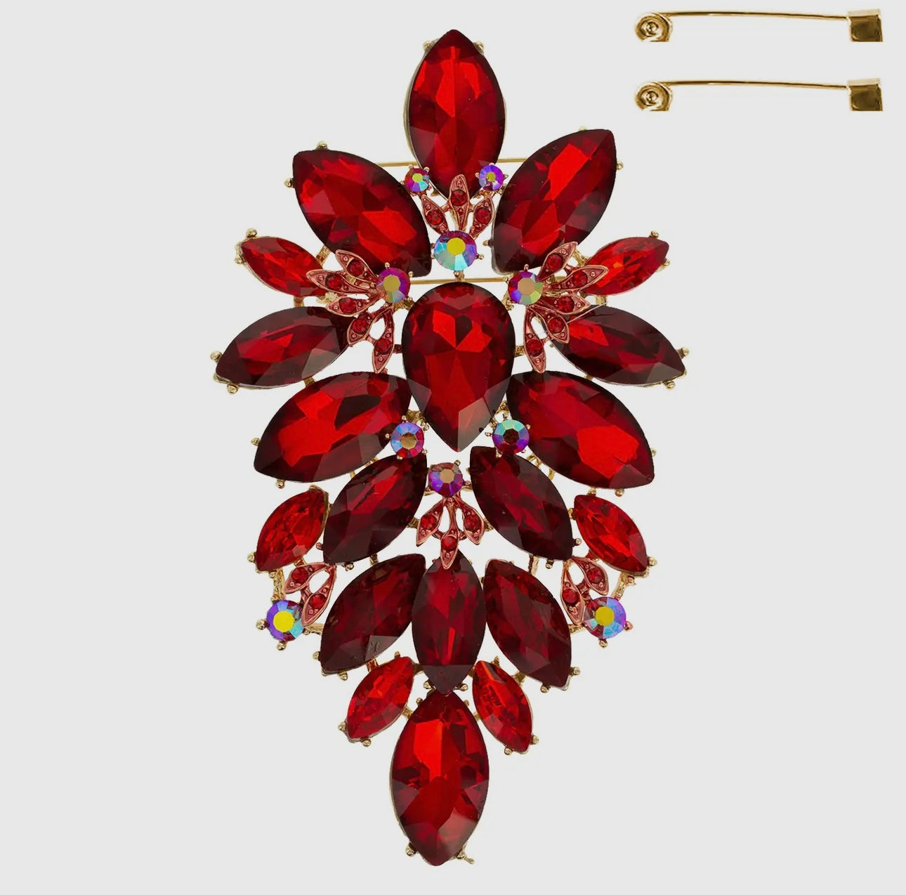 Floral Geo Shaped Jeweled Cluster Brooch Pin