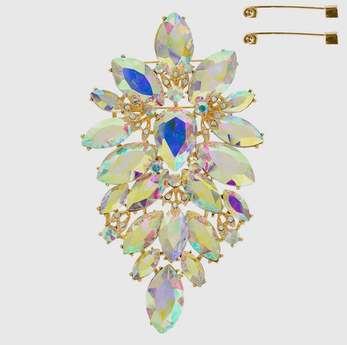 Floral Geo Shaped Jeweled Cluster Brooch Pin