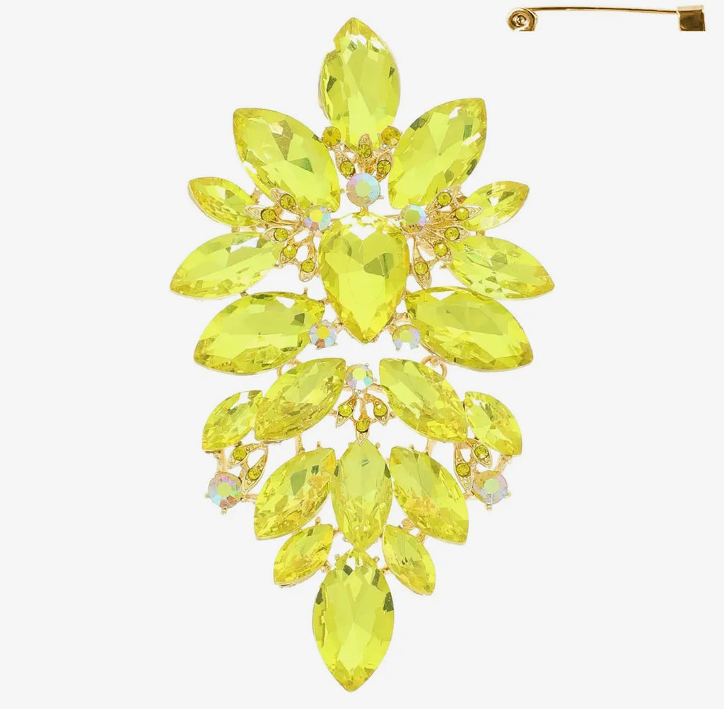 Floral Geo Shaped Jeweled Cluster Brooch Pin
