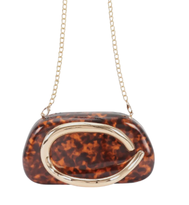 Faux Leather Metal Handle Clutch