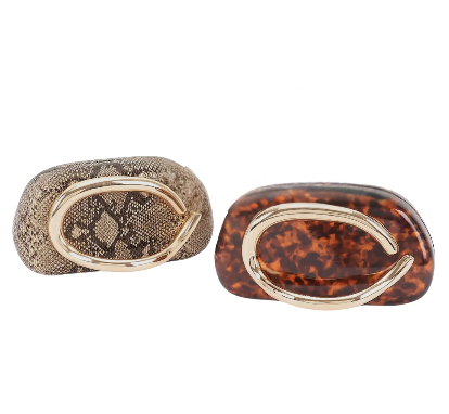 Faux Leather Metal Handle Clutch