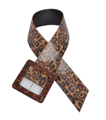 Iconic Square Buckle Belt w/ Leopard Print