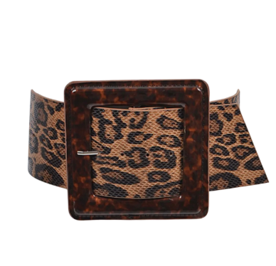 Iconic Square Buckle Belt w/ Leopard Print