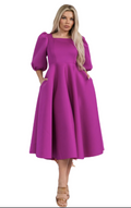 Puff Sleeve Midi Dress Magenta