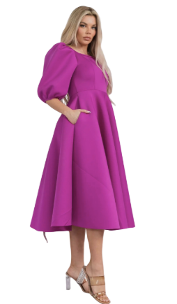 Puff Sleeve Midi Dress Magenta