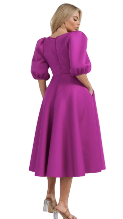 Puff Sleeve Midi Dress Magenta