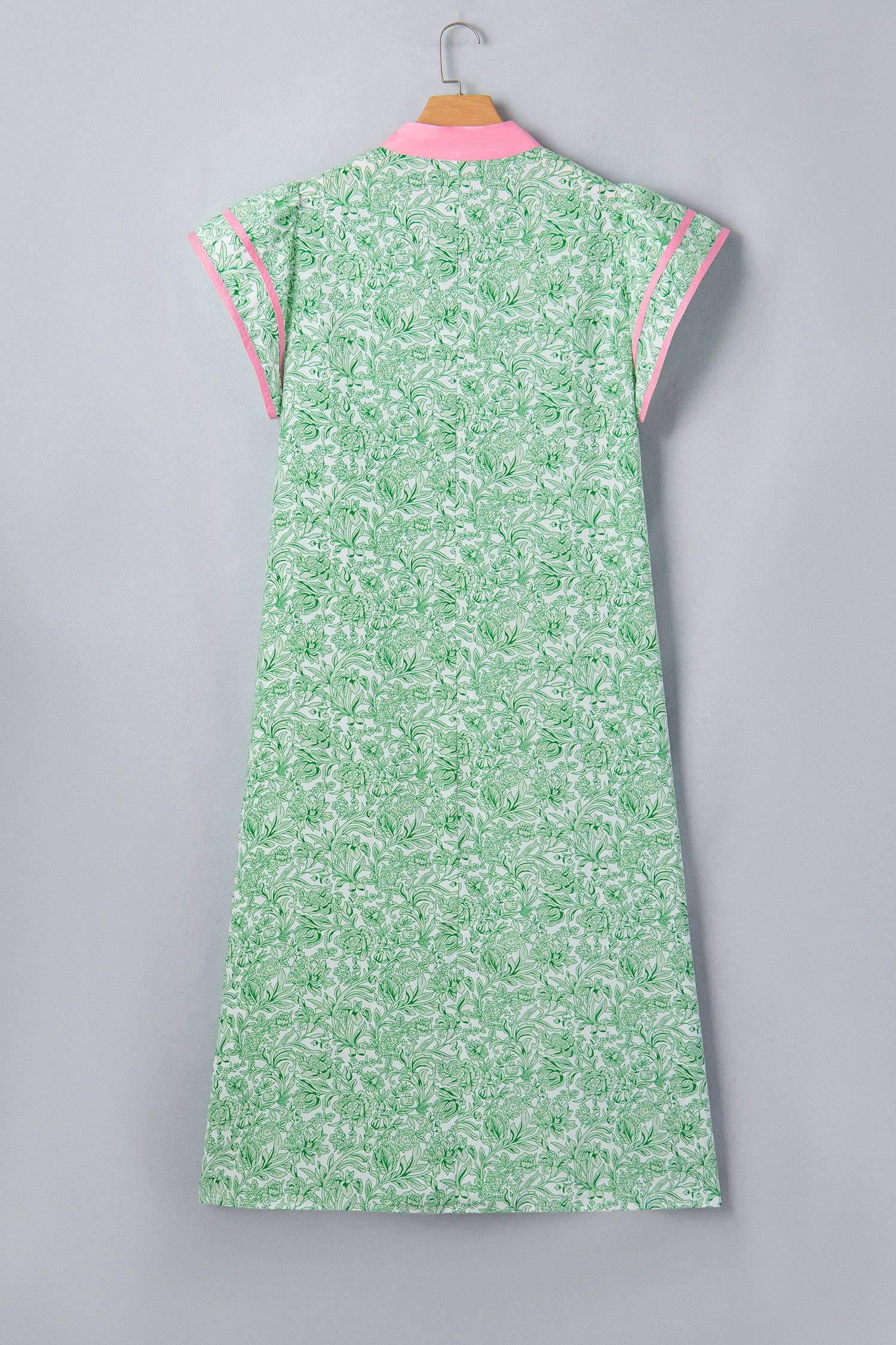 Green Plus Size Contrast Trim Flutter Sleeve Floral Kaftan Maxi Dress