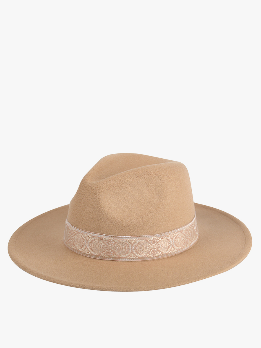 Neeley Wide Brim Fedora – Boho Print Trim Hat | HAT2196