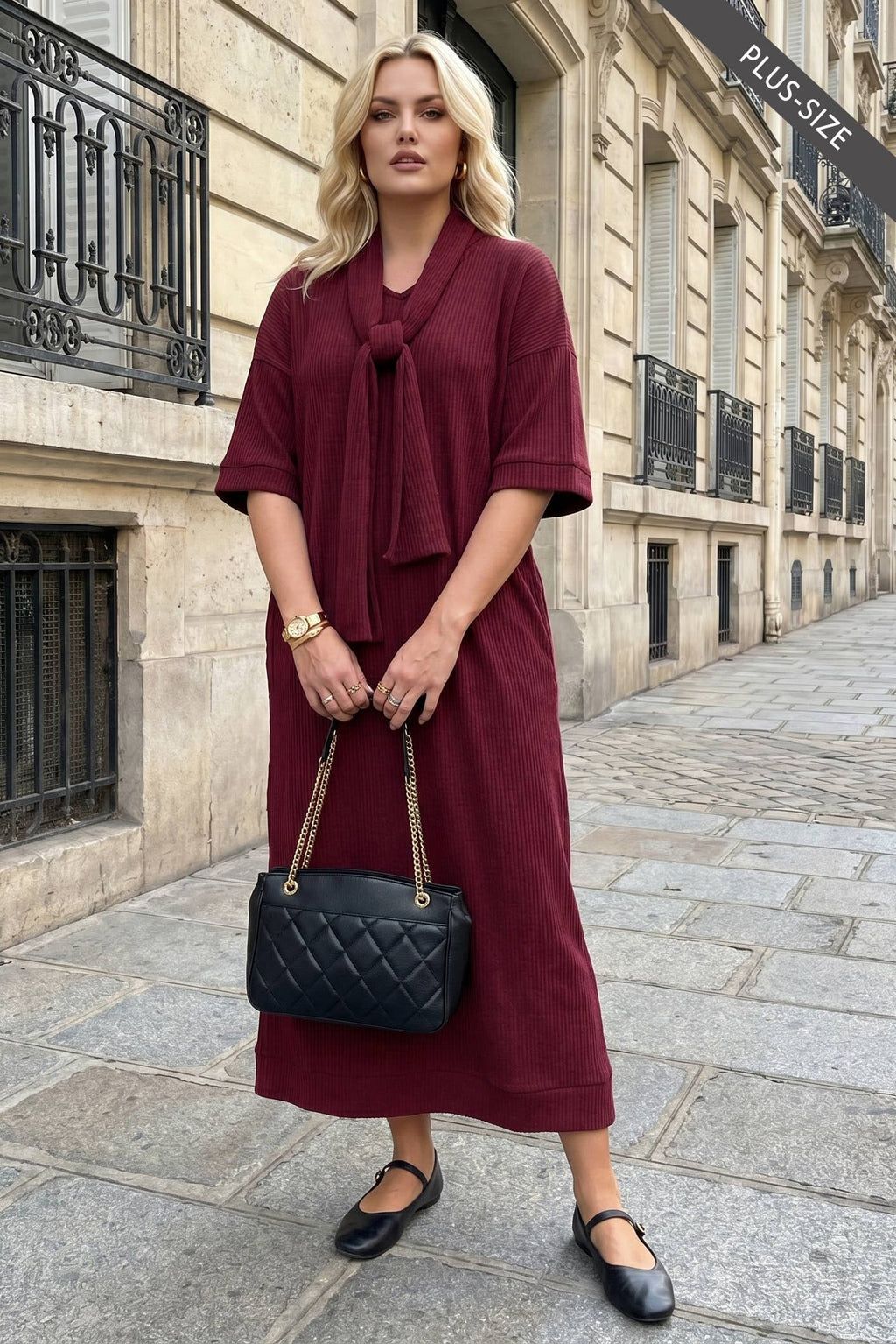 PLUS SIZE Relaxed Fit Ribbed Maxi Dress